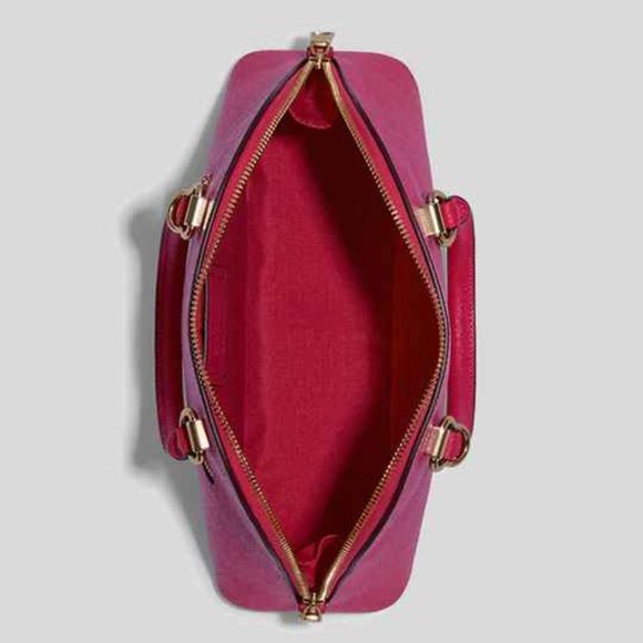 Coach Katy Satchel with Signature Canvas Detail Bold Pink/Khaki - Picture 3 of 4